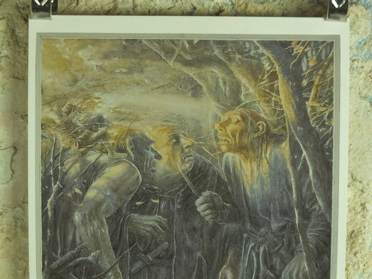 1997 The Stone Trolls Poster, by Alan Lee, Trolls capture the dwarves from The Hobbit, J.R.R. Tolkien, illustration print wall art decor