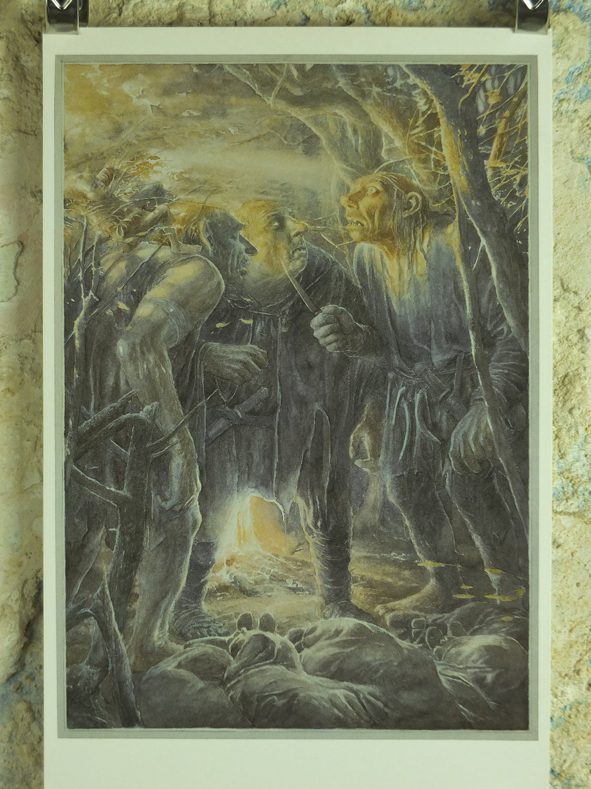 1997 The Stone Trolls Poster, Trolls capture the dwarves from The Hobbit, by Alan Lee J.R.R. Tolkien, illustration print wall art decor