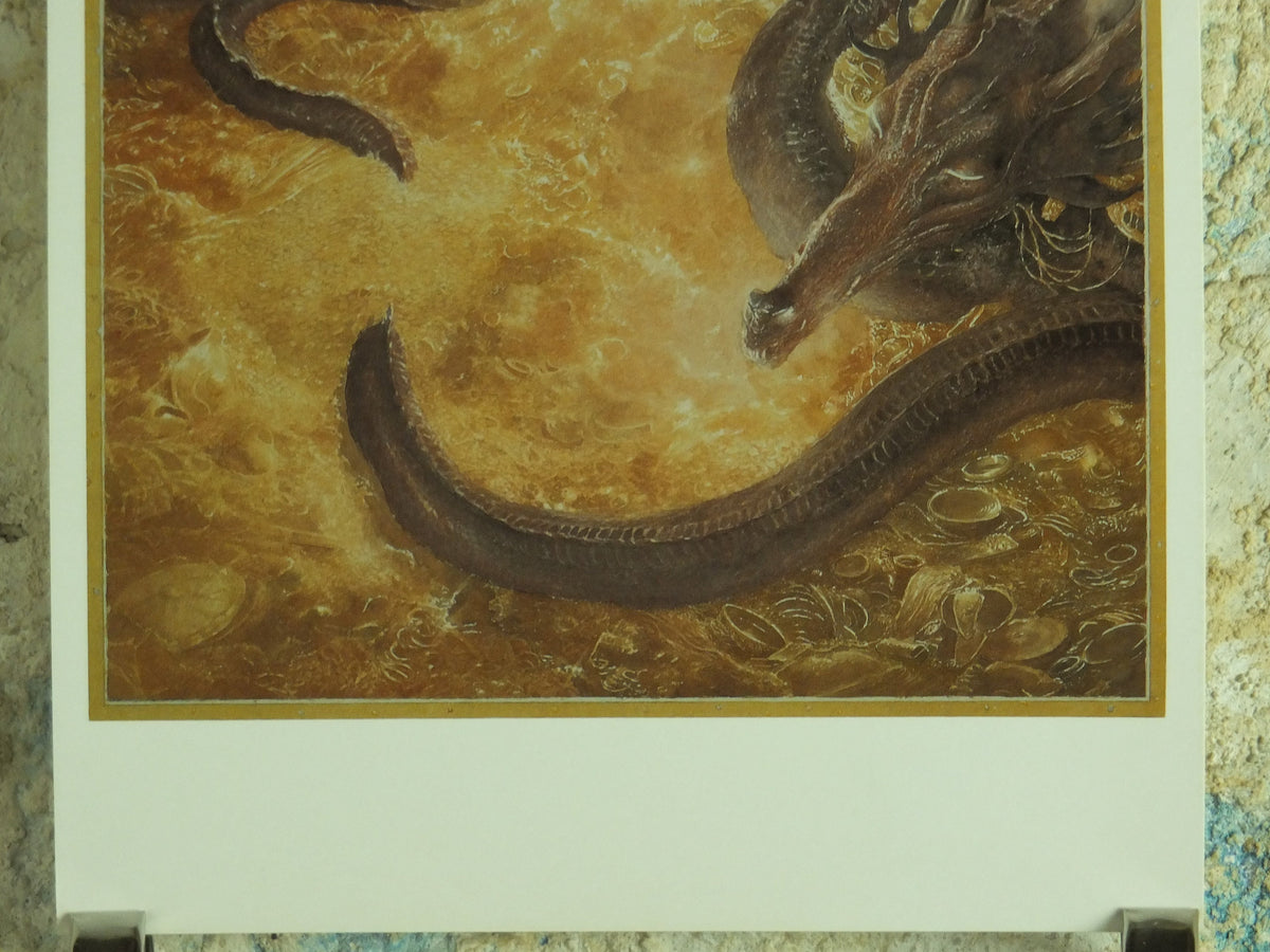 1997 Smaug Poster, by Alan Lee, Under the Lonely Mountain from The Hobbit, J.R.R. Tolkien, Erebor, illustration print wall art decor