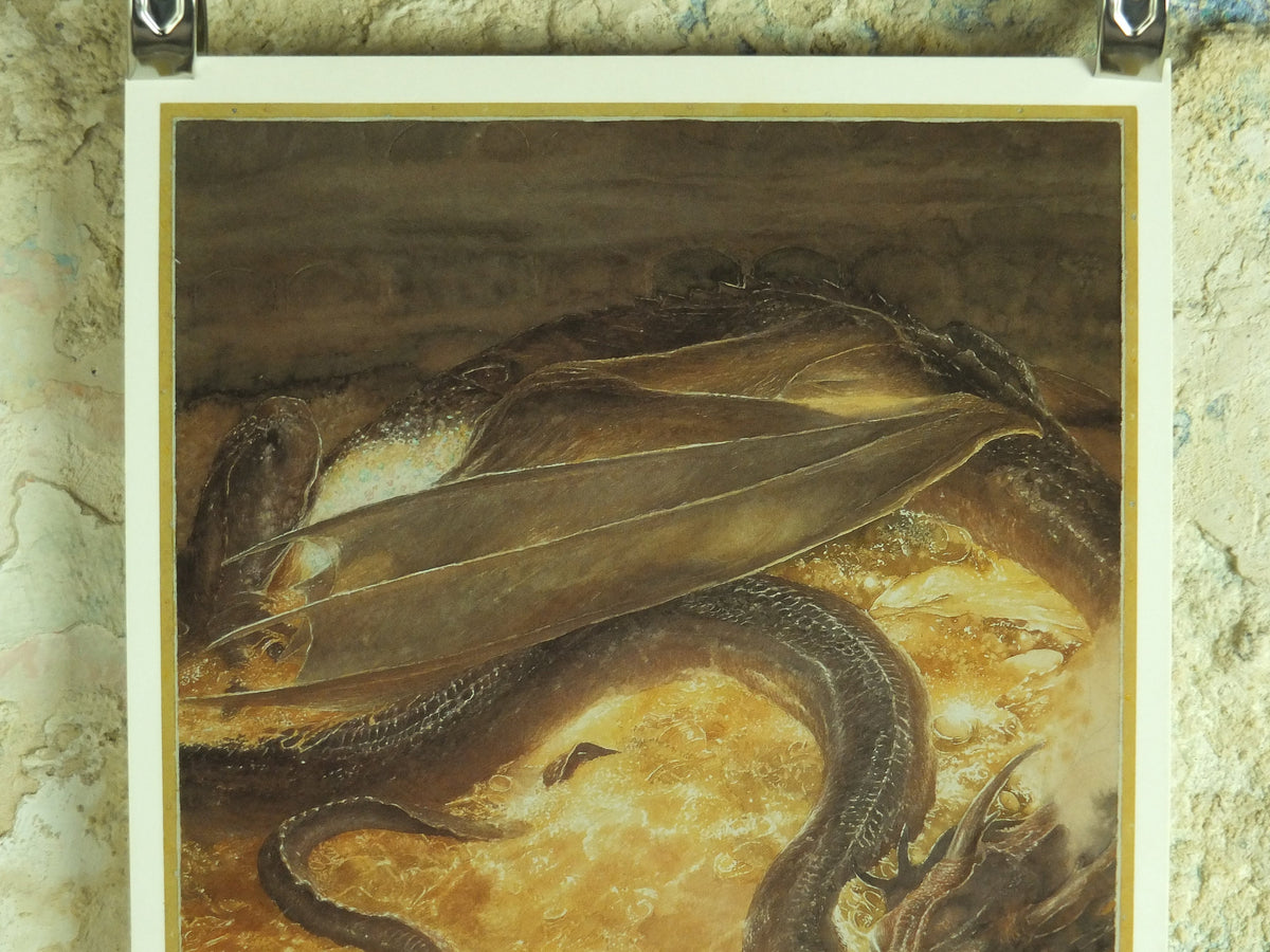 1997 Smaug Poster, by Alan Lee, Under the Lonely Mountain from The Hobbit, J.R.R. Tolkien, Erebor, illustration print wall art decor