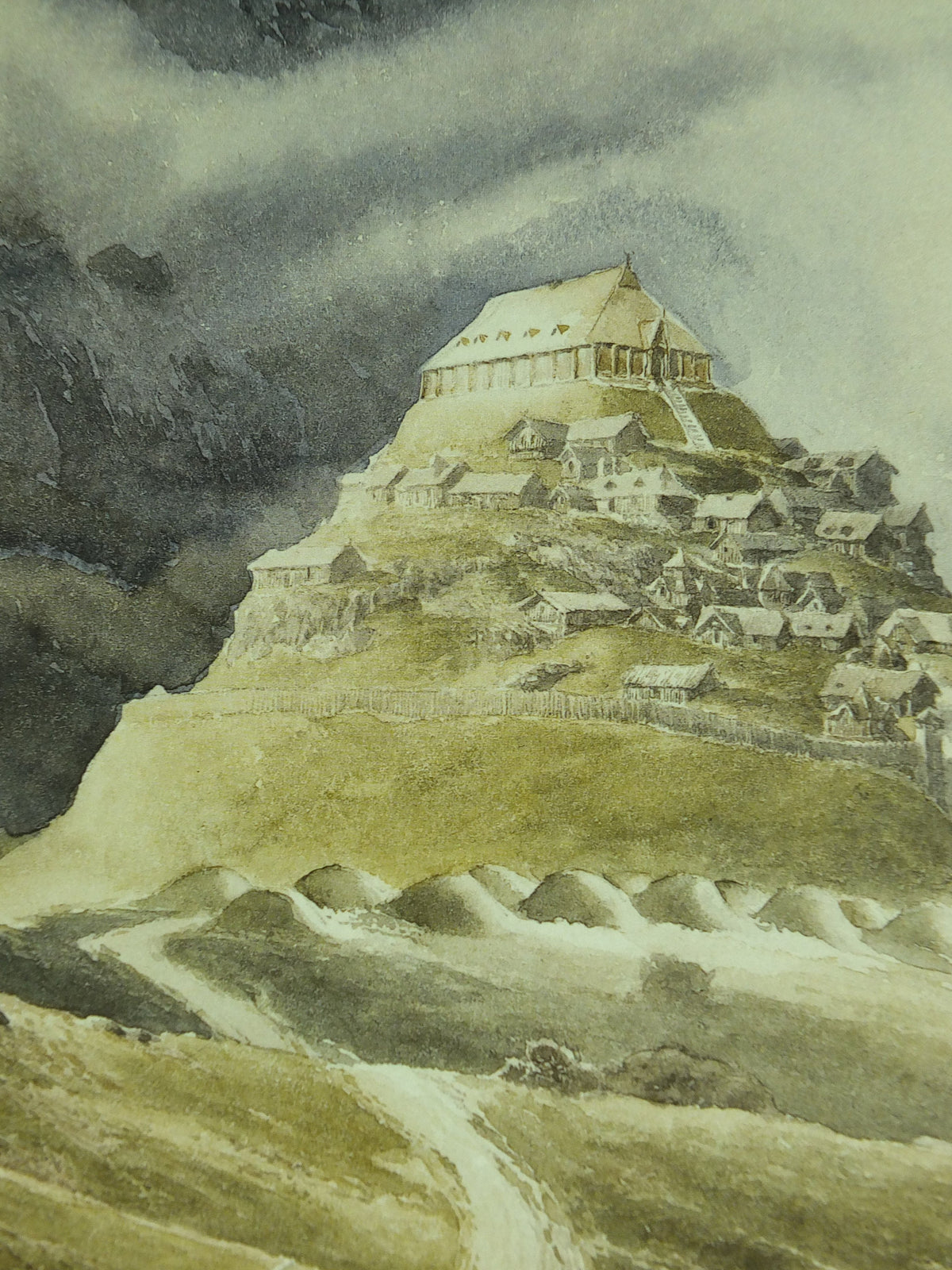 2002 Edoras the Golden Hall Poster, by Alan Lee, Vintage JRR Tolkien Lord of the Rings, Rohan, Two Towers, illustration print wall art decor