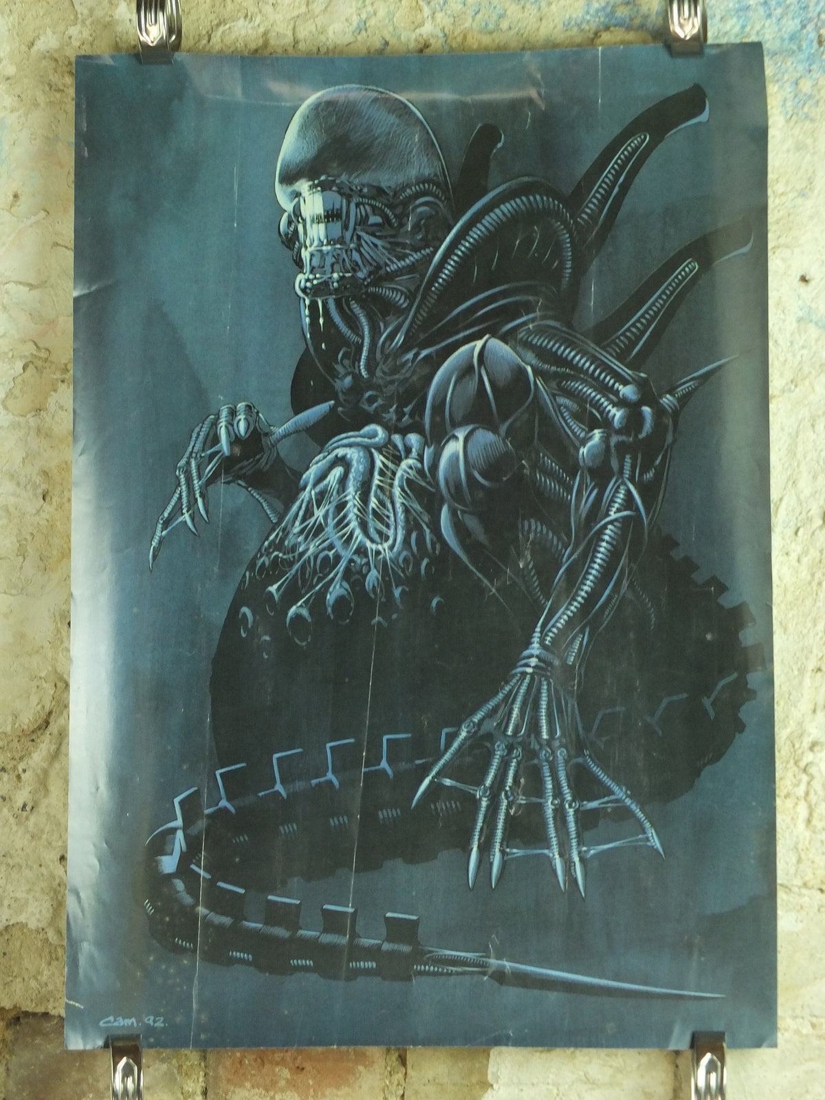 Vintage Aliens Poster, Drawing of the queen mother "Alien" by Cam 1992, wall art retro