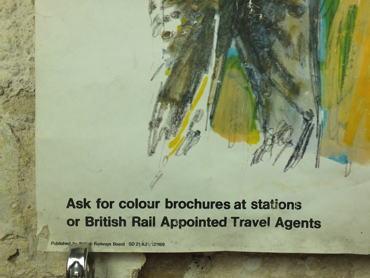 Vintage 1970s British Rail Ski Poster, Winter Fun & Sun, travel tourism skiing, wall art