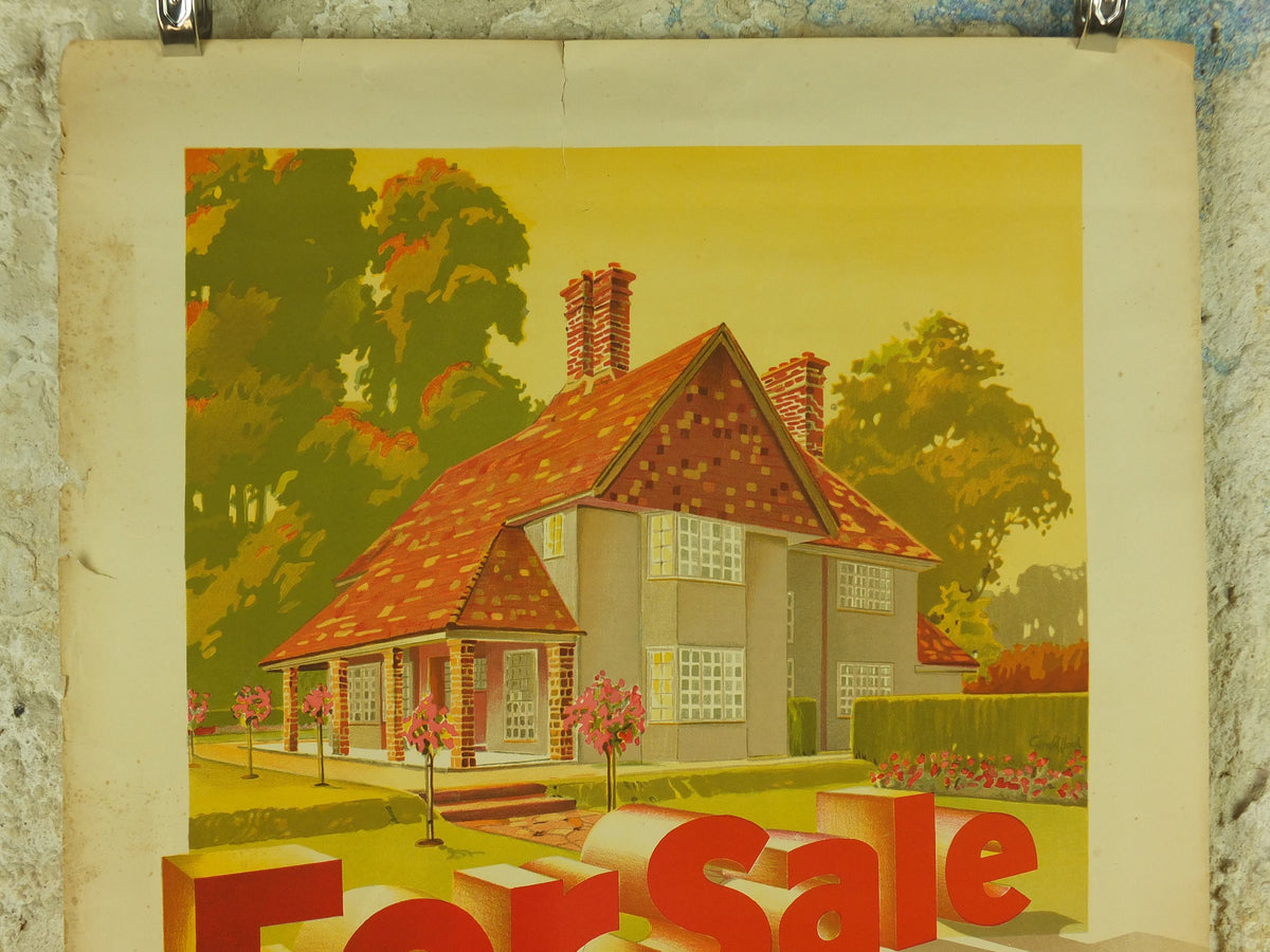 Vintage Leeds Building Society Poster, by Gerald Hood, art deco, For Sale, house and home, art nouveau Advertising wall art 1930s