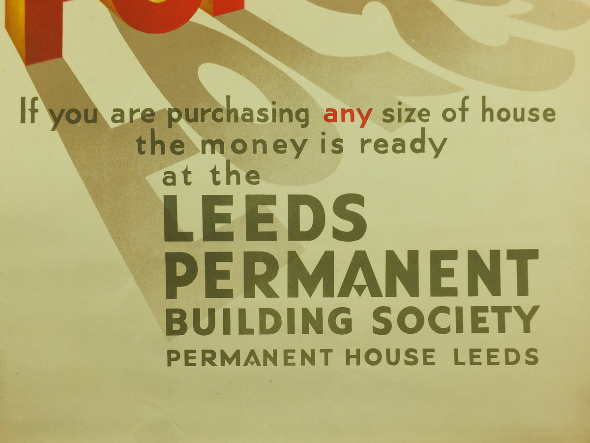 Vintage Leeds Building Society Poster, by Gerald Hood, art deco, For Sale, house and home, art nouveau Advertising wall art 1930s