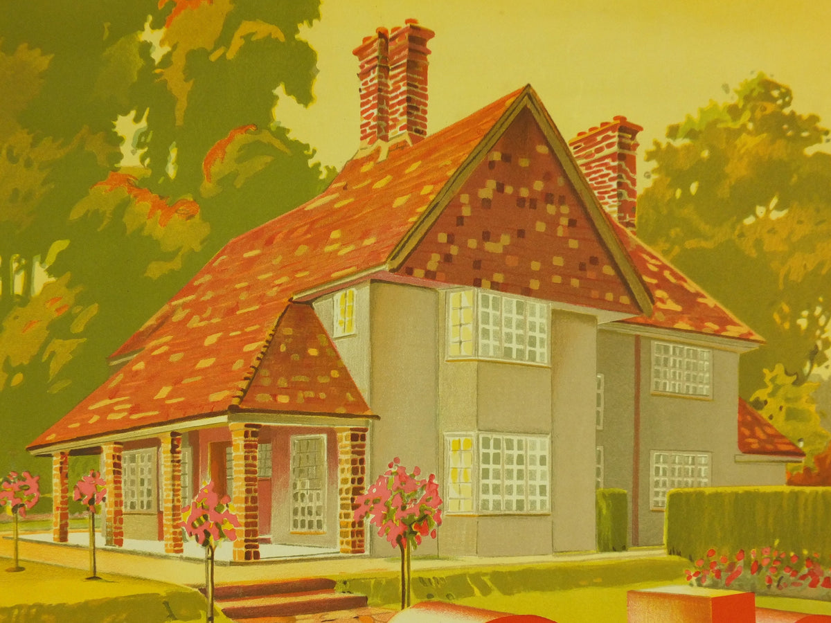 Vintage Leeds Building Society Poster, by Gerald Hood, art deco, For Sale, house and home, art nouveau Advertising wall art 1930s