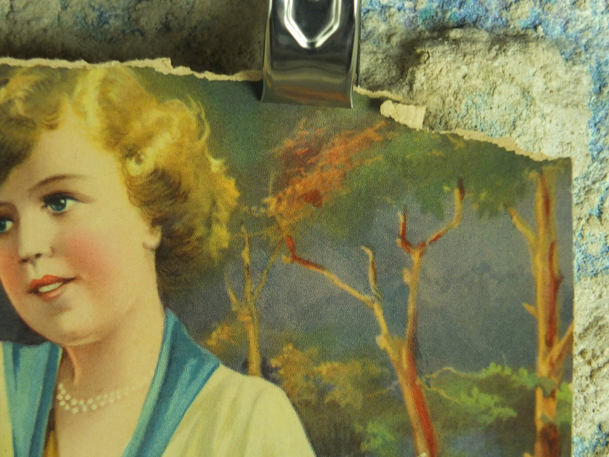 Damaged Original Vintage Colourful Art Deco pin up Girl with Swans Print wall art 1920s / 1930s