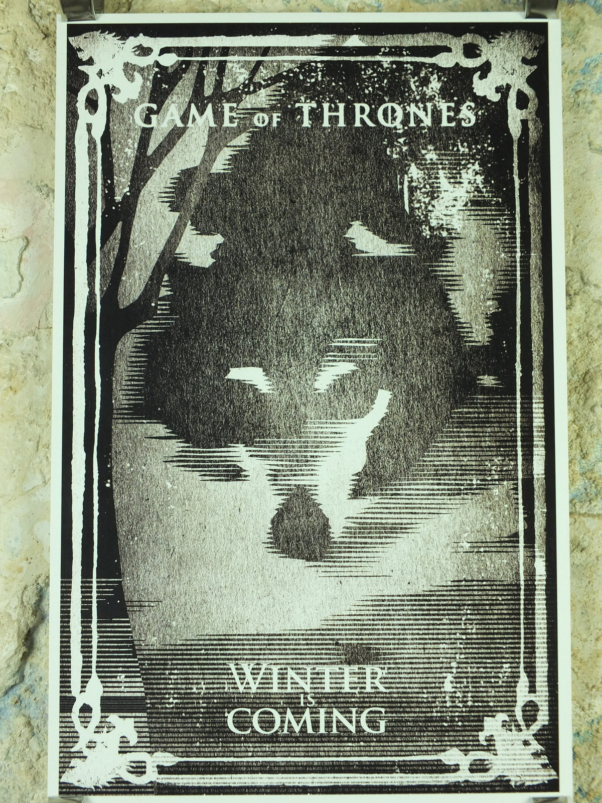 Vintage Game of Thrones House Stark Poster, Winter is Coming, Direwolf, A Song of Fire and Ice, illustration print wall art 1990s