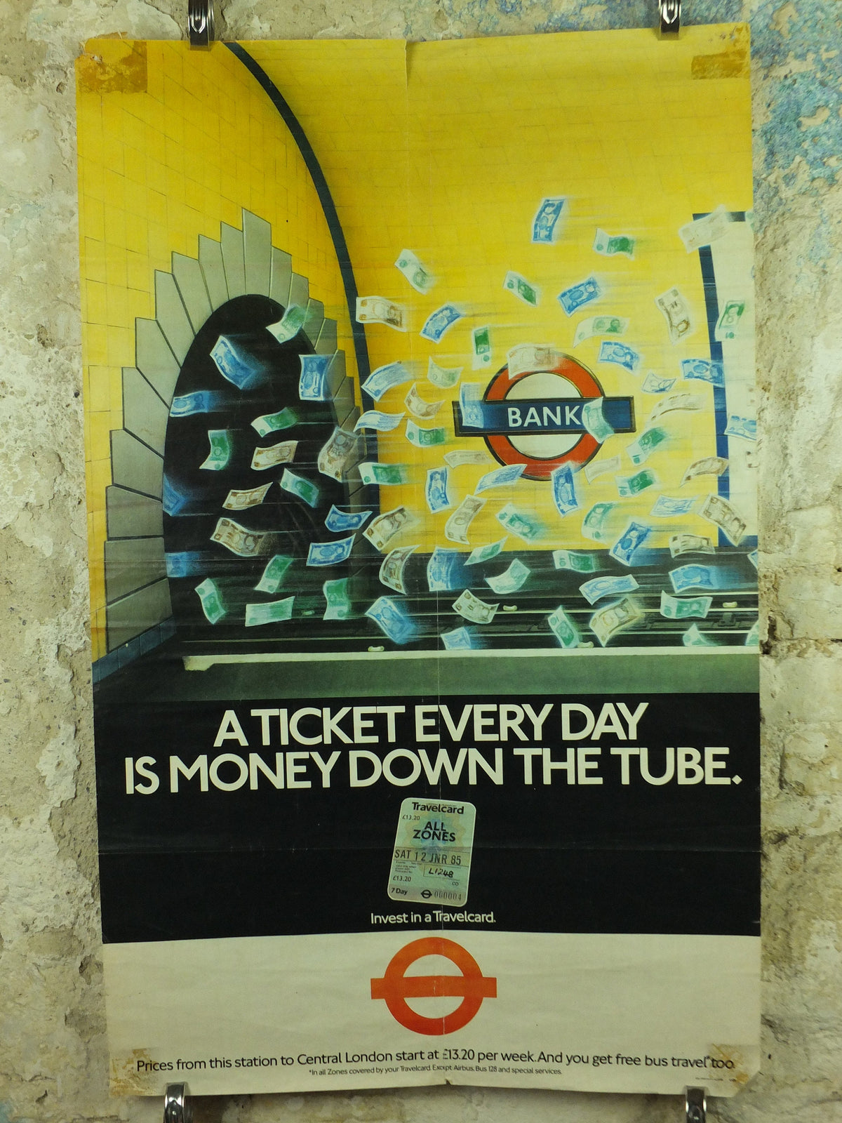 Vintage Tube London Underground Poster, 1980s Travelcard, authentic London history, travel and tourism tourist wall art