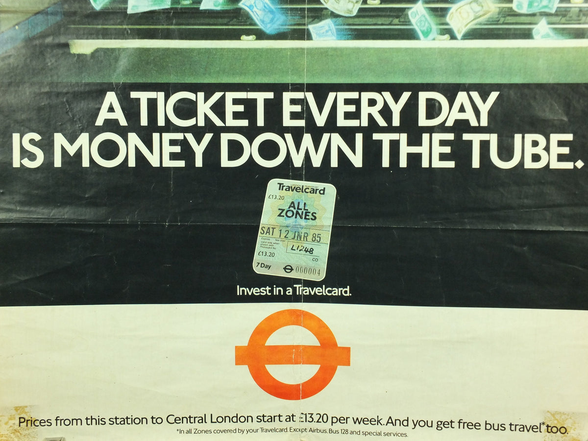 Vintage Tube London Underground Poster, 1980s Travelcard, authentic London history, travel and tourism tourist wall art