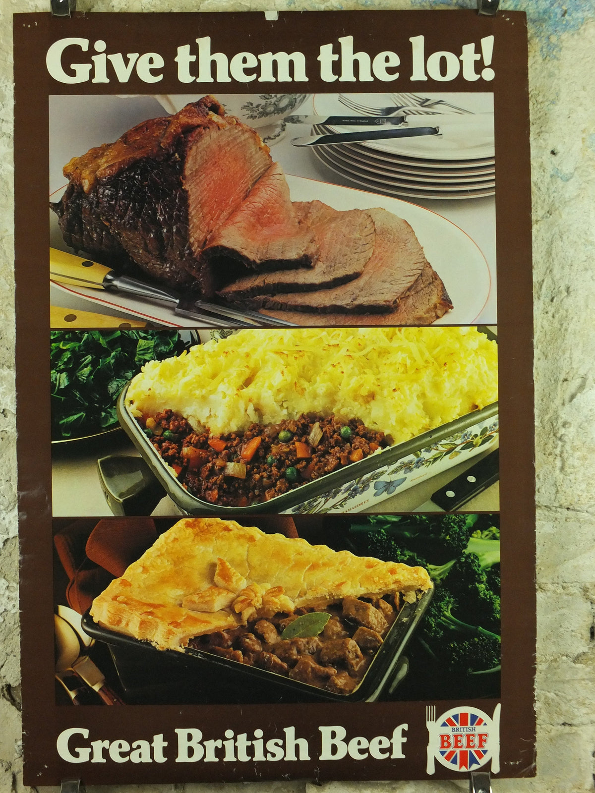 Vintage British Beef Poster, patriotic kitchenalia for your kitchen wall, wall art retro 1970s