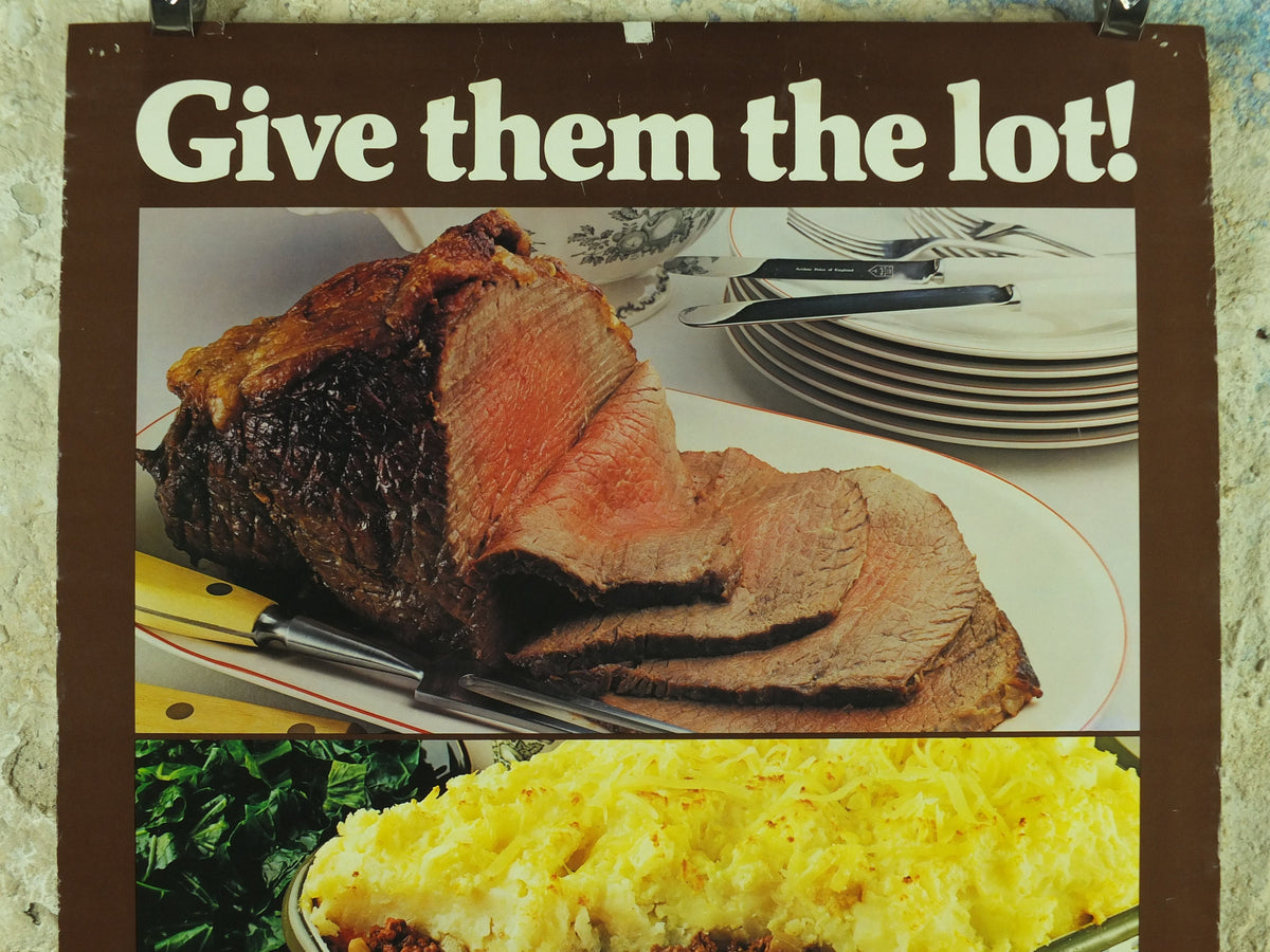 Vintage British Beef Poster, patriotic kitchenalia for your kitchen wall, wall art retro 1970s