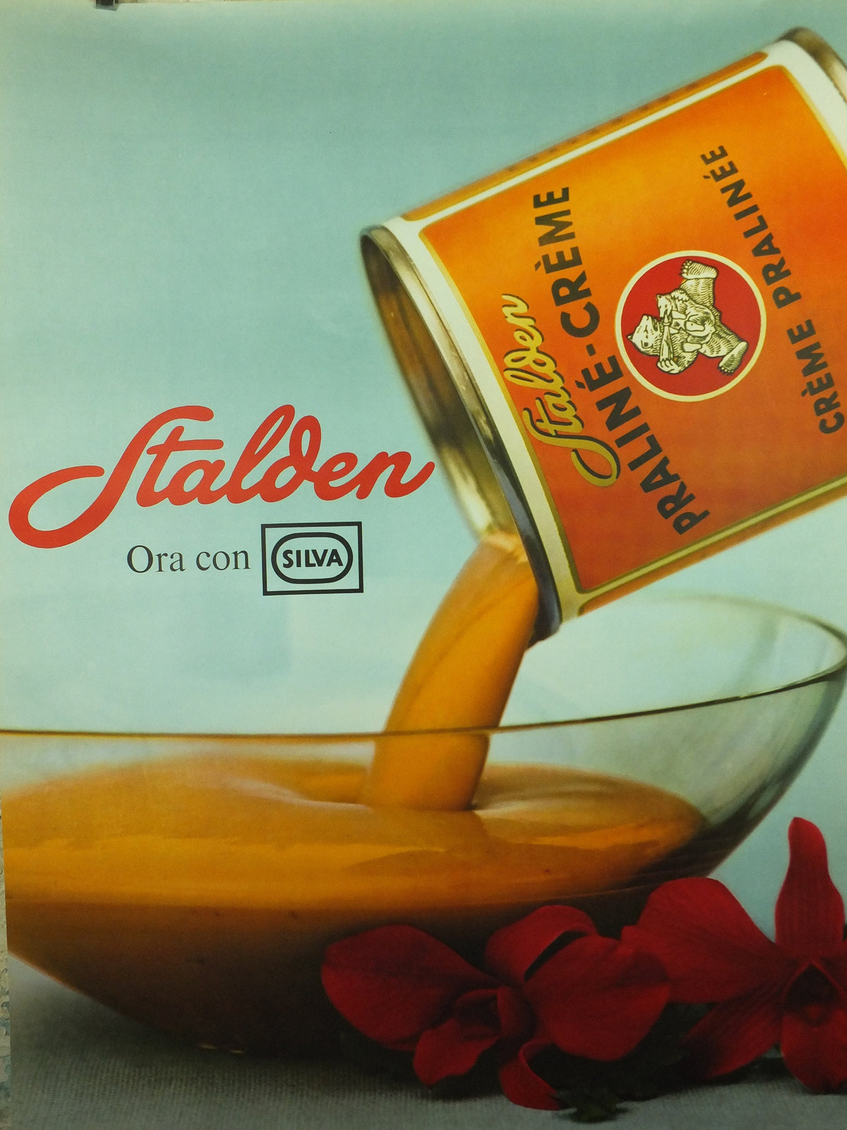 Vintage Swiss Chocolate and Praline Creme Poster, Stalden brand praline creme, 1962 advertising poster, by Weider, wall art retro 1960s