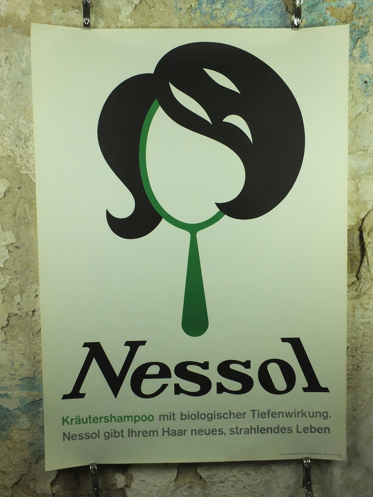 Vintage Hair Product and Style Poster, Nessol brand, Mirror, herbal shampoo, 1966 advertising poster, wall art retro 1950s