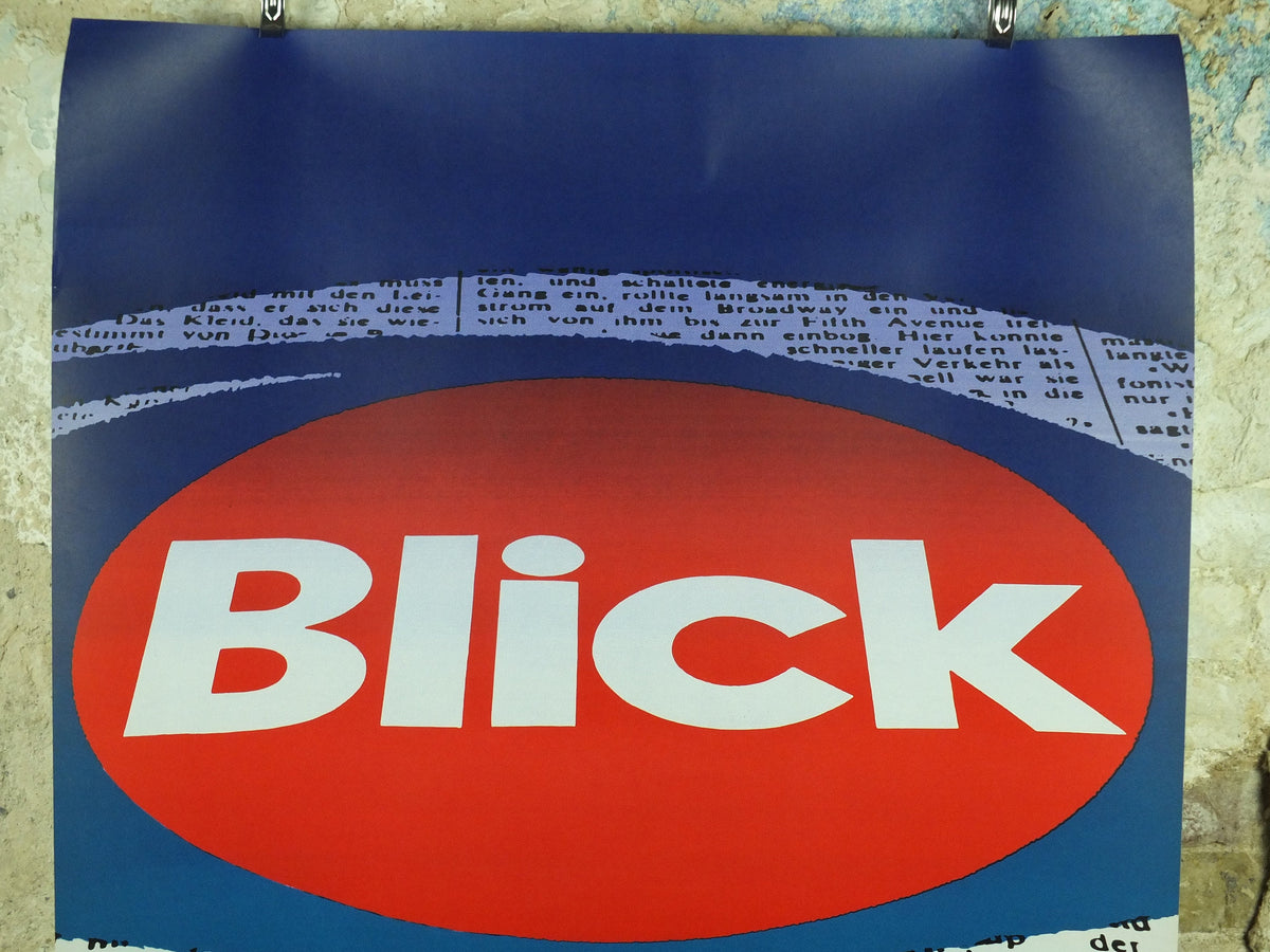 Vintage Media and Newspaper Poster, Blick brand, 1970 tabloid advertising poster, wall art retro 1970s