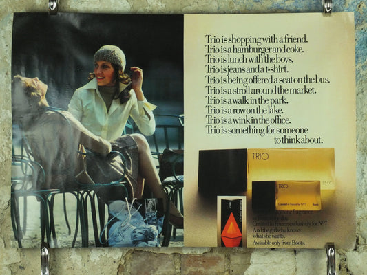 Vintage Trio No7 Perfume Poster, Boots Pharmacy, cosmetics luxury branding, reproduction wall art