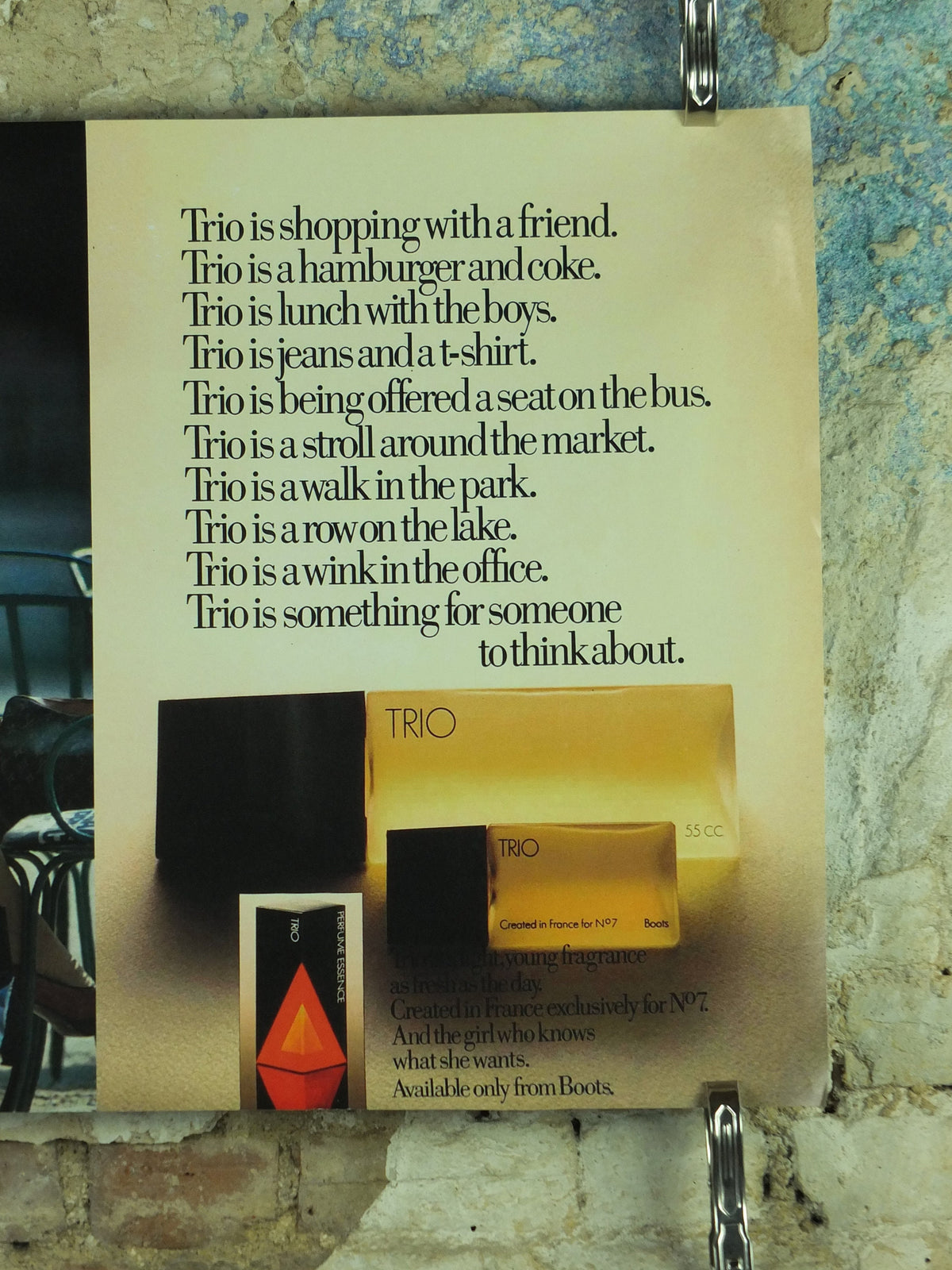 Vintage Trio No7 Perfume Poster, Boots Pharmacy, cosmetics luxury branding, reproduction wall art
