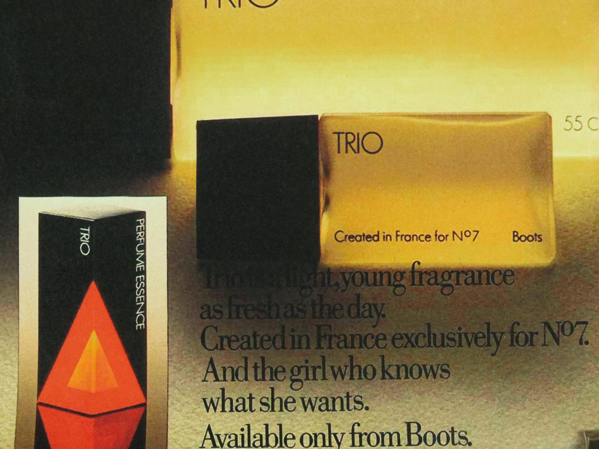 Vintage Trio No7 Perfume Poster, Boots Pharmacy, cosmetics luxury branding, reproduction wall art
