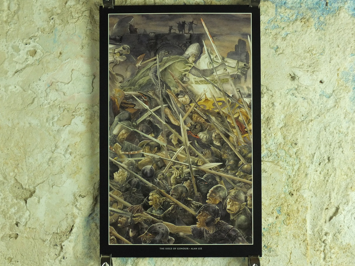 2002 Siege of Gondor Poster, by Alan Lee, Minas Tirith, Vintage Tolkien Lord of the Rings Battle of the Pelennor Fields print wall art decor
