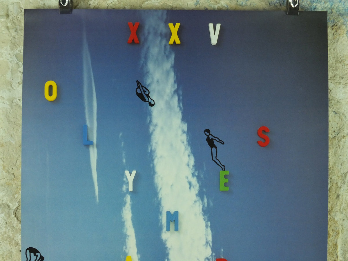 Vintage Barcelona Olympic Poster, Diving and Aquatics by America Sanchez, 1992, XXV Olympiad, post modern, sport wall art 1990s