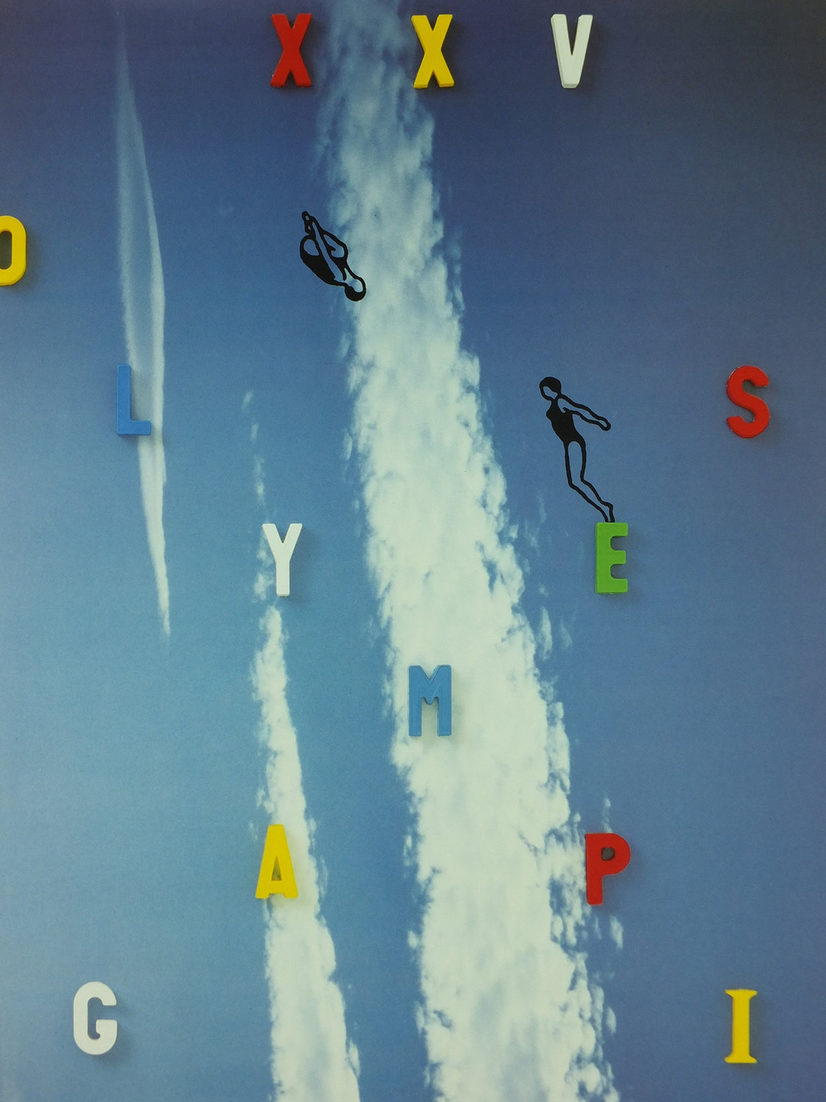 Vintage Barcelona Olympic Poster, Diving and Aquatics by America Sanchez, 1992, XXV Olympiad, post modern, sport wall art 1990s