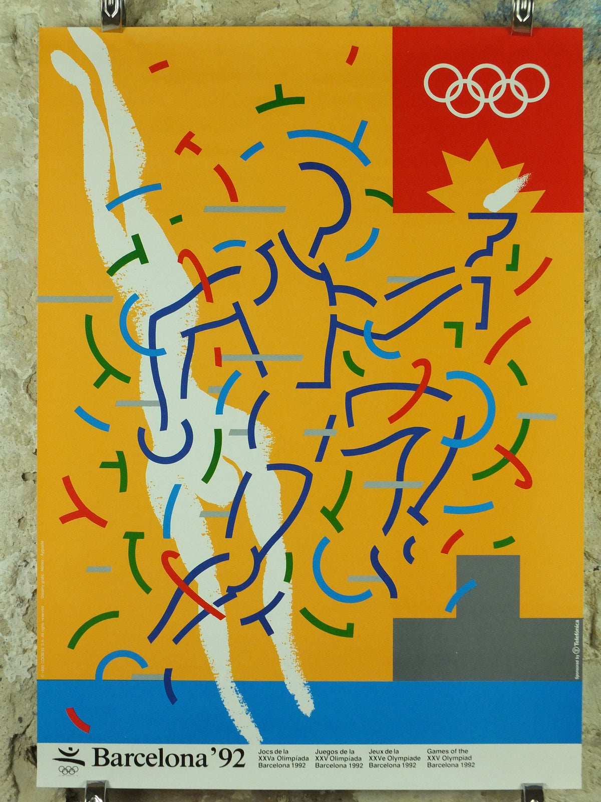 Vintage Barcelona Olympic Poster, Diving and Aquatics by Alonso / Ayguade, 1992, XXV Olympiad, post modern, sport wall art 1990s
