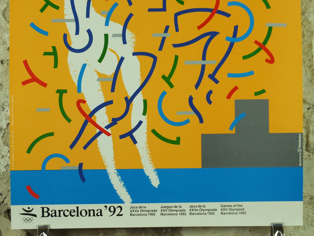 Vintage Barcelona Olympic Poster, Diving and Aquatics by Alonso / Ayguade, 1992, XXV Olympiad, post modern, sport wall art 1990s