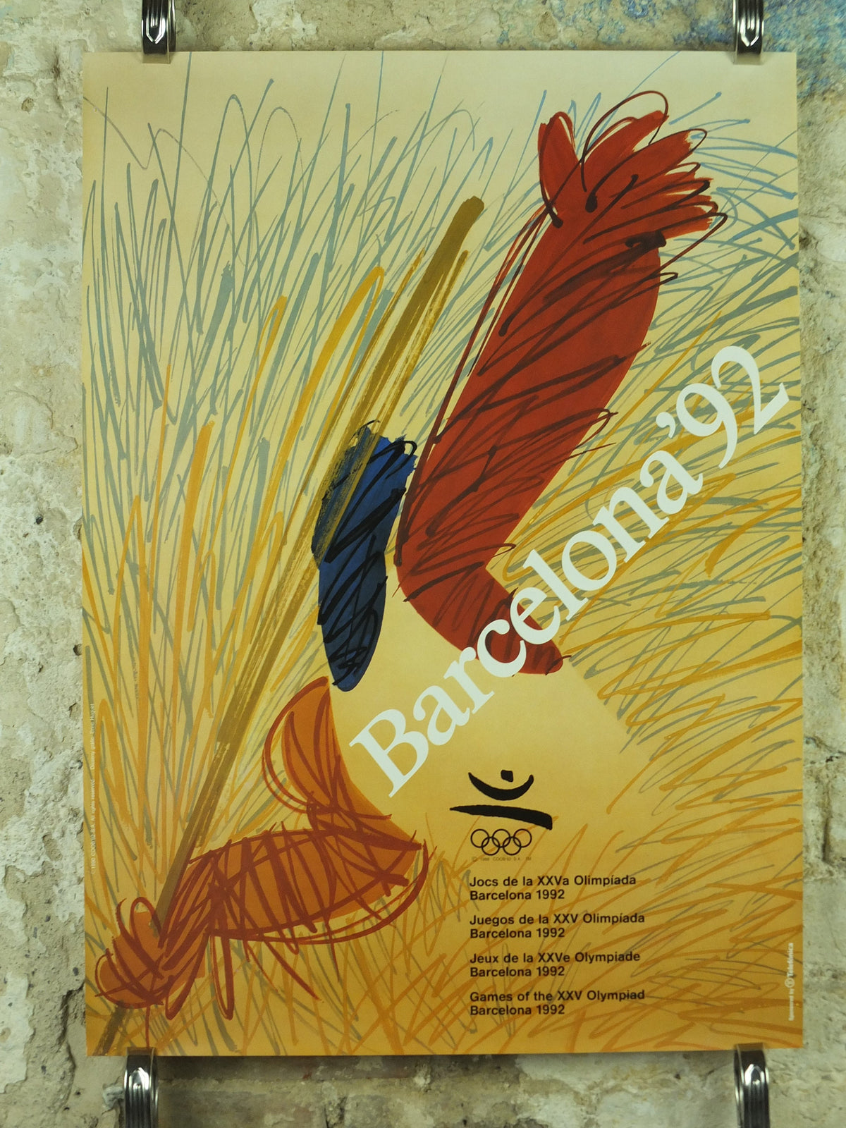 Vintage Barcelona Olympic Poster, Javelin by Enric Huguet, 1992, XXV Olympiad, post modern, sport wall art 1990s