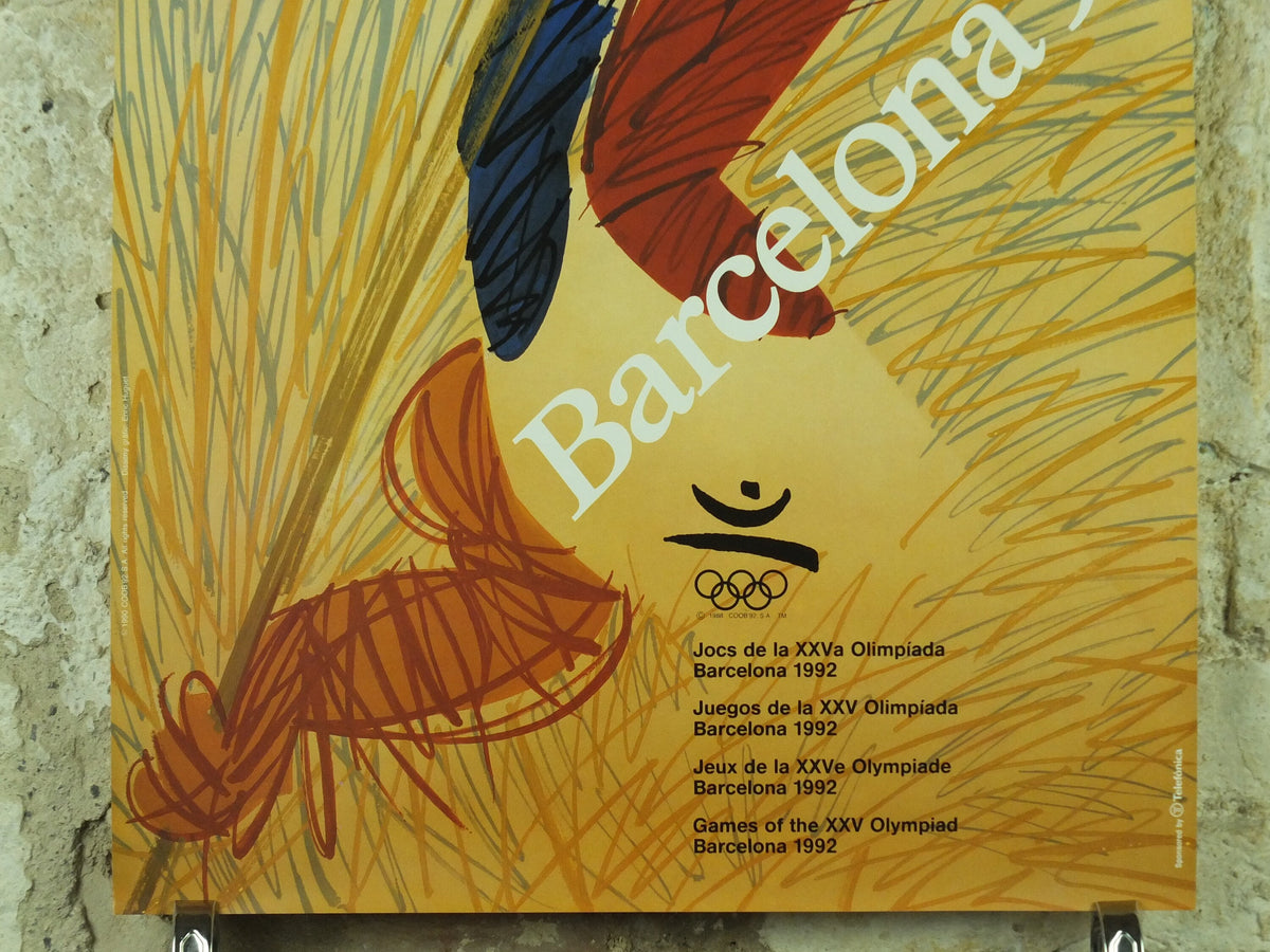 Vintage Barcelona Olympic Poster, Javelin by Enric Huguet, 1992, XXV Olympiad, post modern, sport wall art 1990s