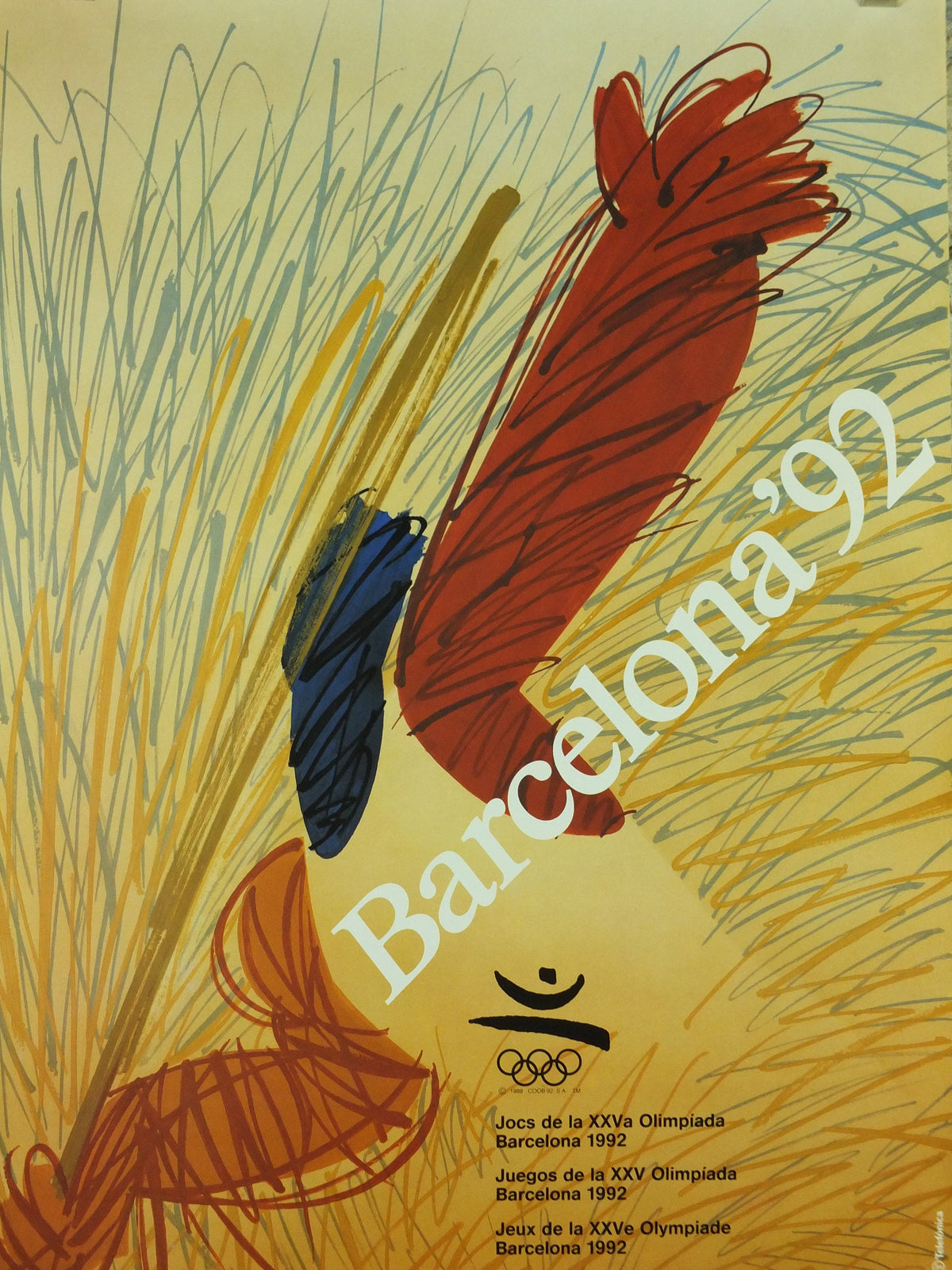 Vintage Barcelona Olympic Poster, Javelin by Enric Huguet, 1992, XXV Olympiad, post modern, sport wall art 1990s