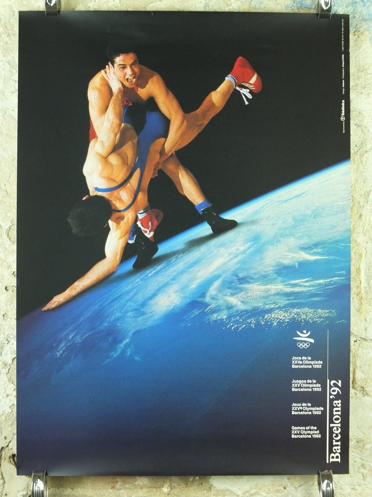 Vintage Barcelona Olympic Poster, Wrestling by Addison Allsport / NASA, 1992, XXV Olympiad, post modern, sport wall art 1990s