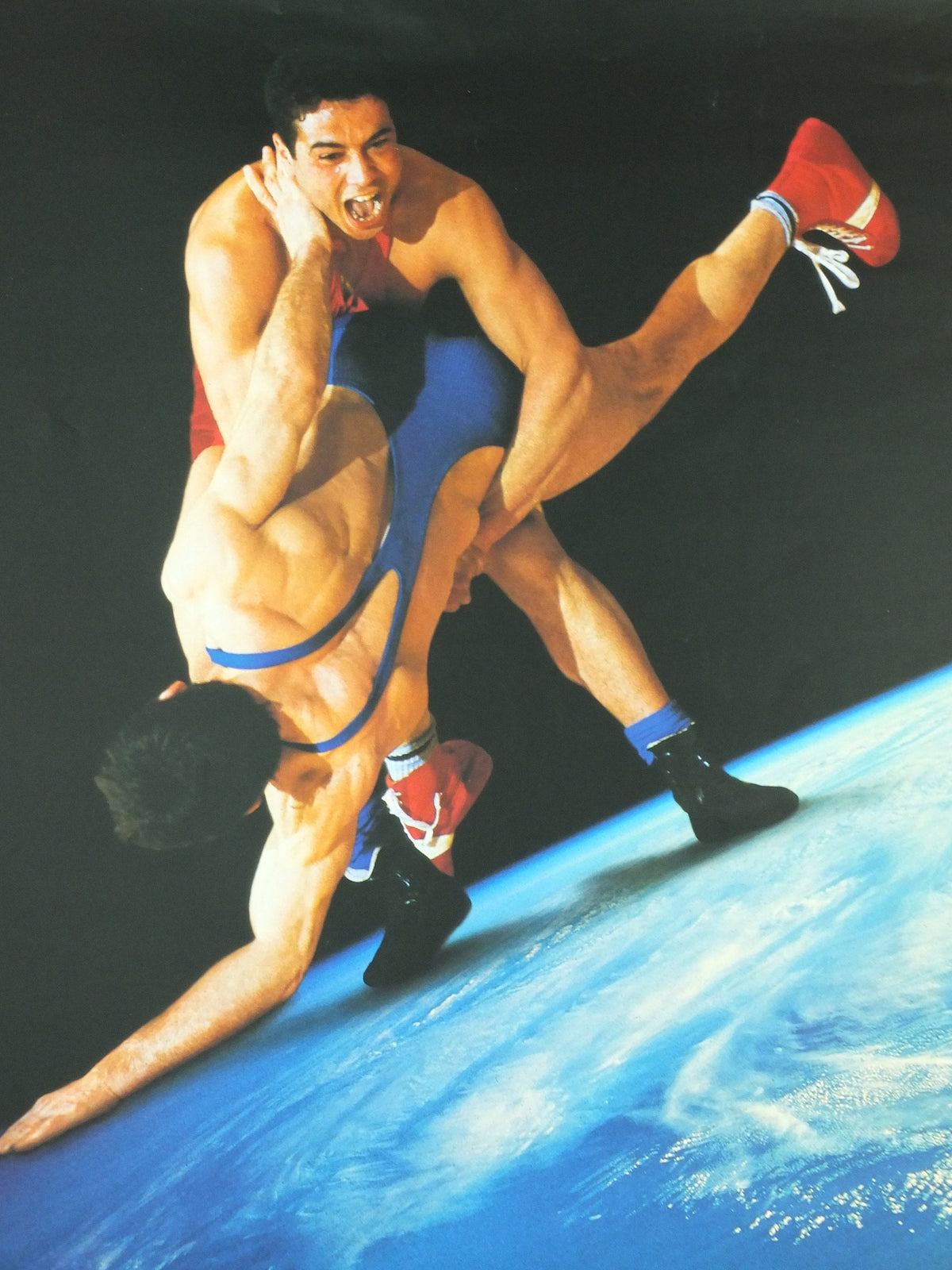 Vintage Barcelona Olympic Poster, Wrestling by Addison Allsport / NASA, 1992, XXV Olympiad, post modern, sport wall art 1990s