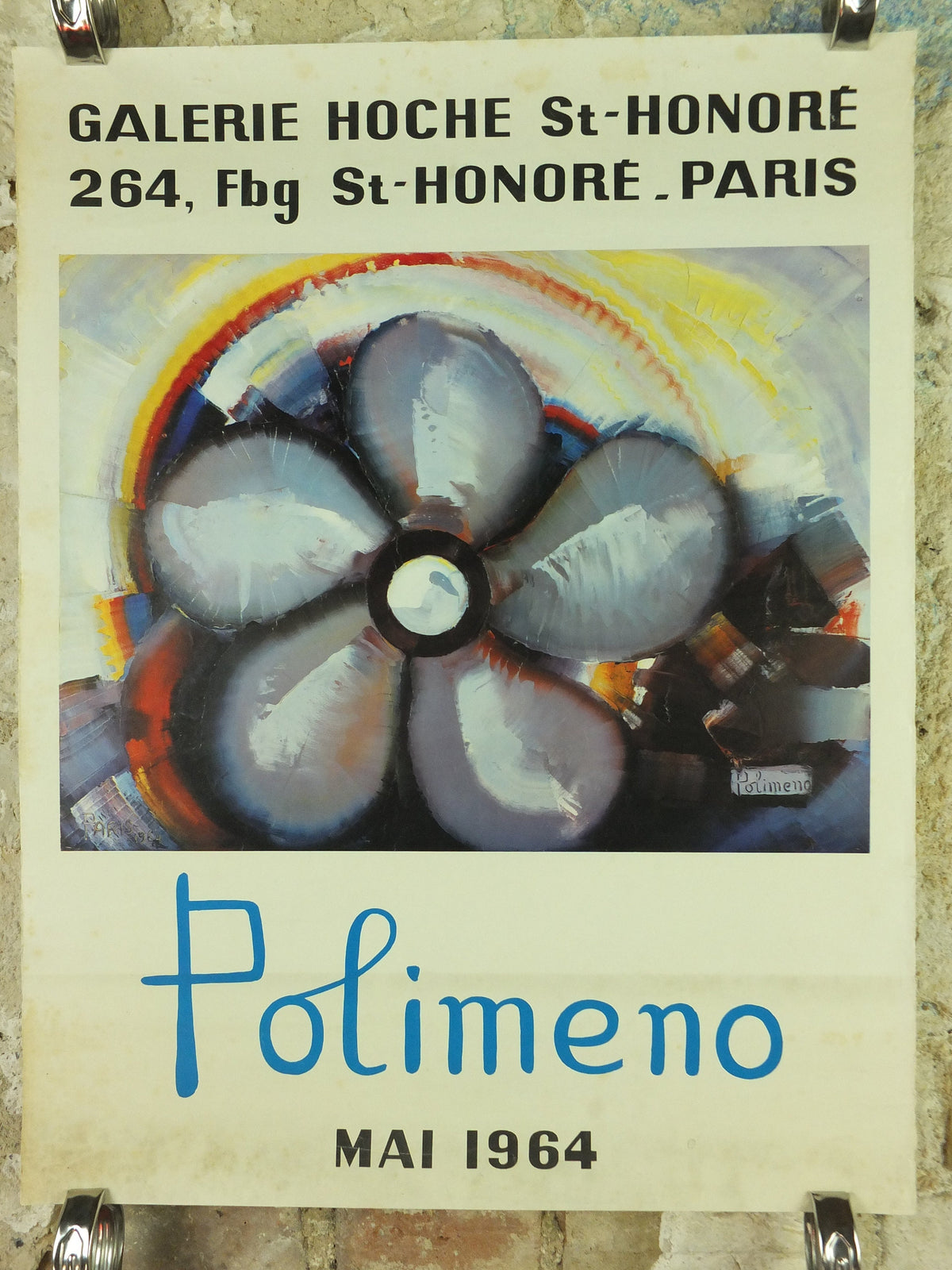 Vintage Paolo Polimeno Poster, 1964 Paris exhibition, Iranian painter, wall art, 1960s