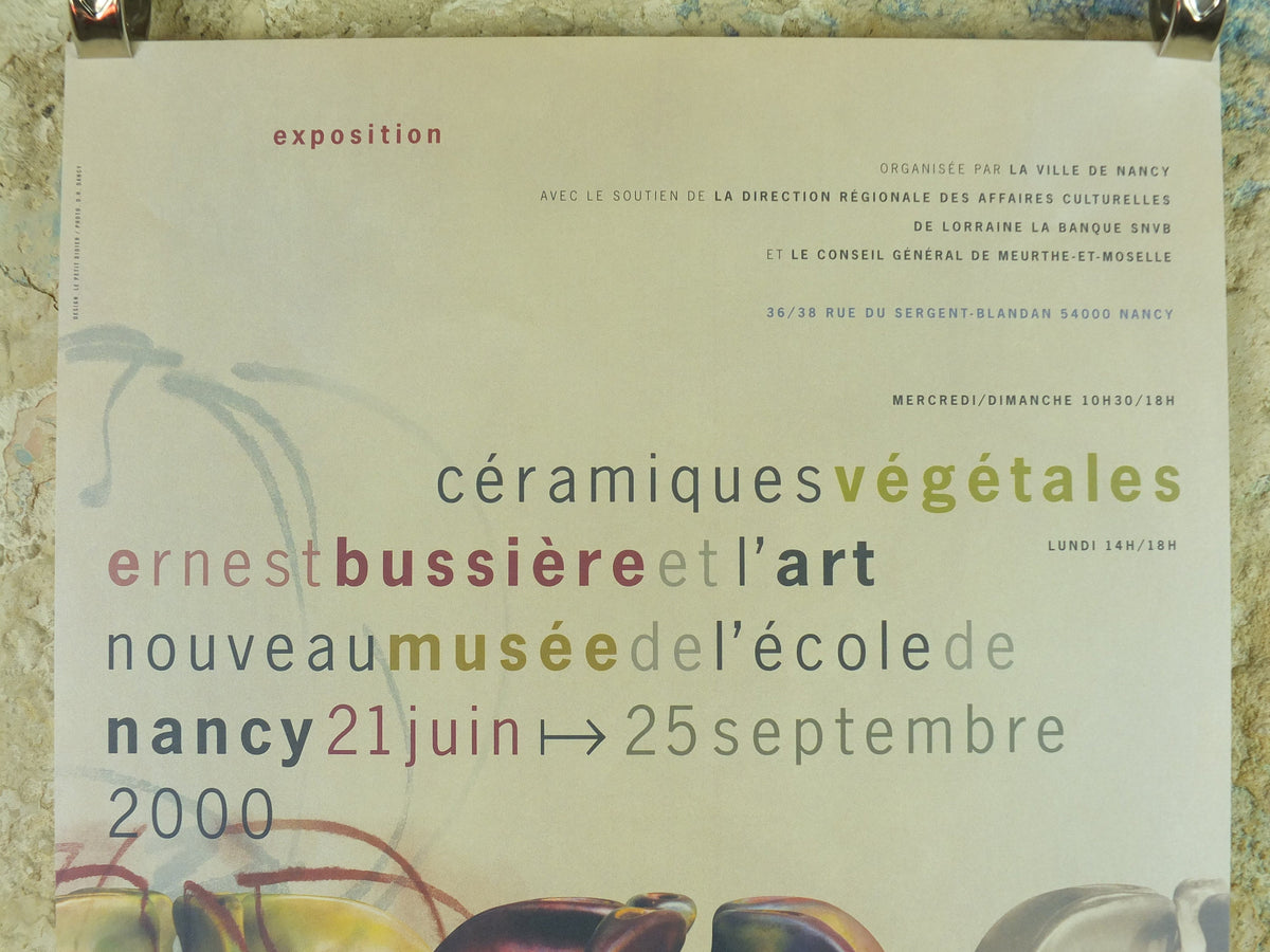 Vintage Ecole de Nancy Poster, Ceramic Vegetables by Ernest Bussiere, art nouveau, 2000 exhibition, La Ville de Nancy, ceramiques vegetales