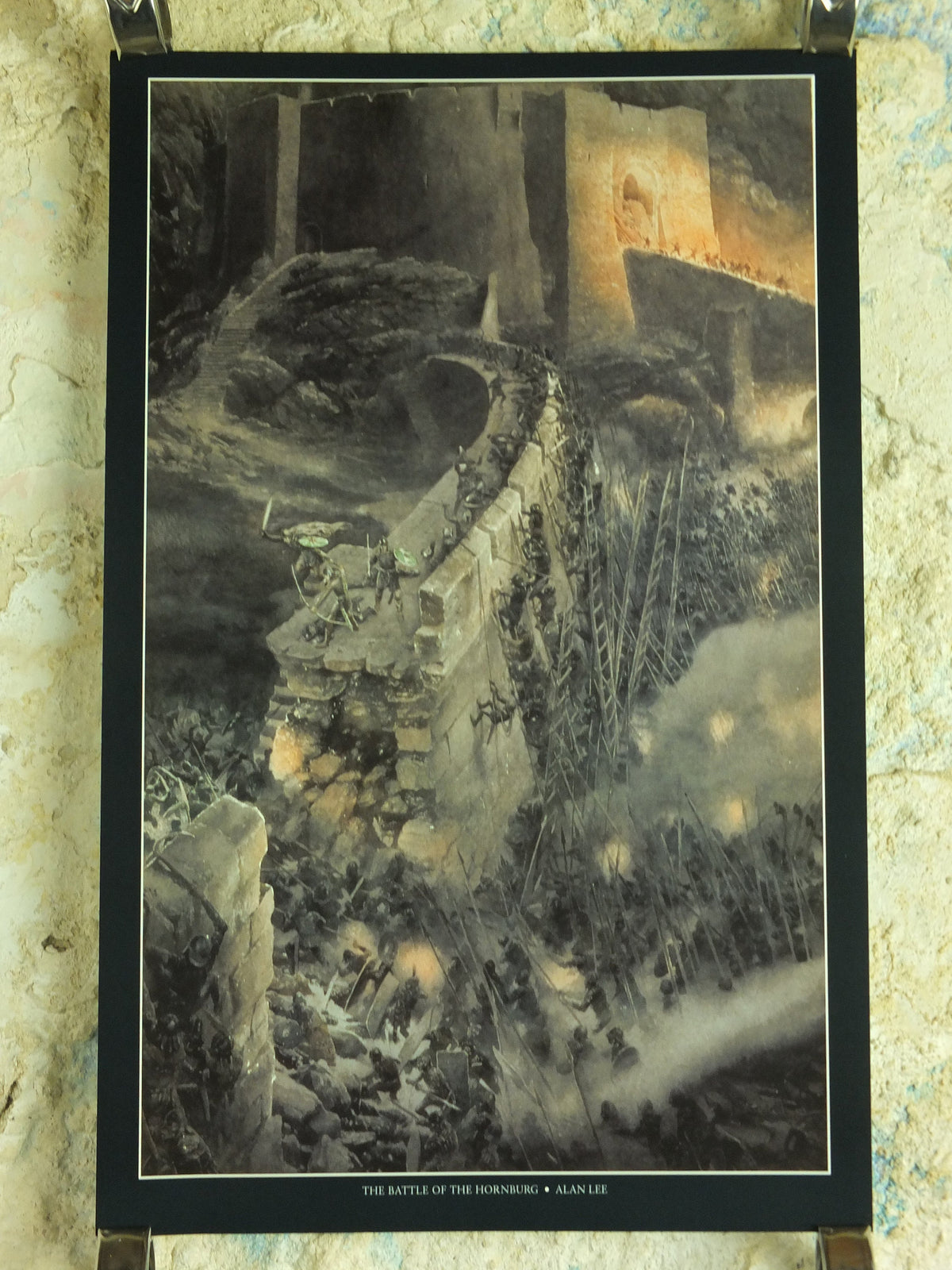 1999 Battle of the Hornburg Poster, by Alan Lee, Helms Deep Rohan, Vintage Lord of the Rings, Tolkien, illustration print wall art decor