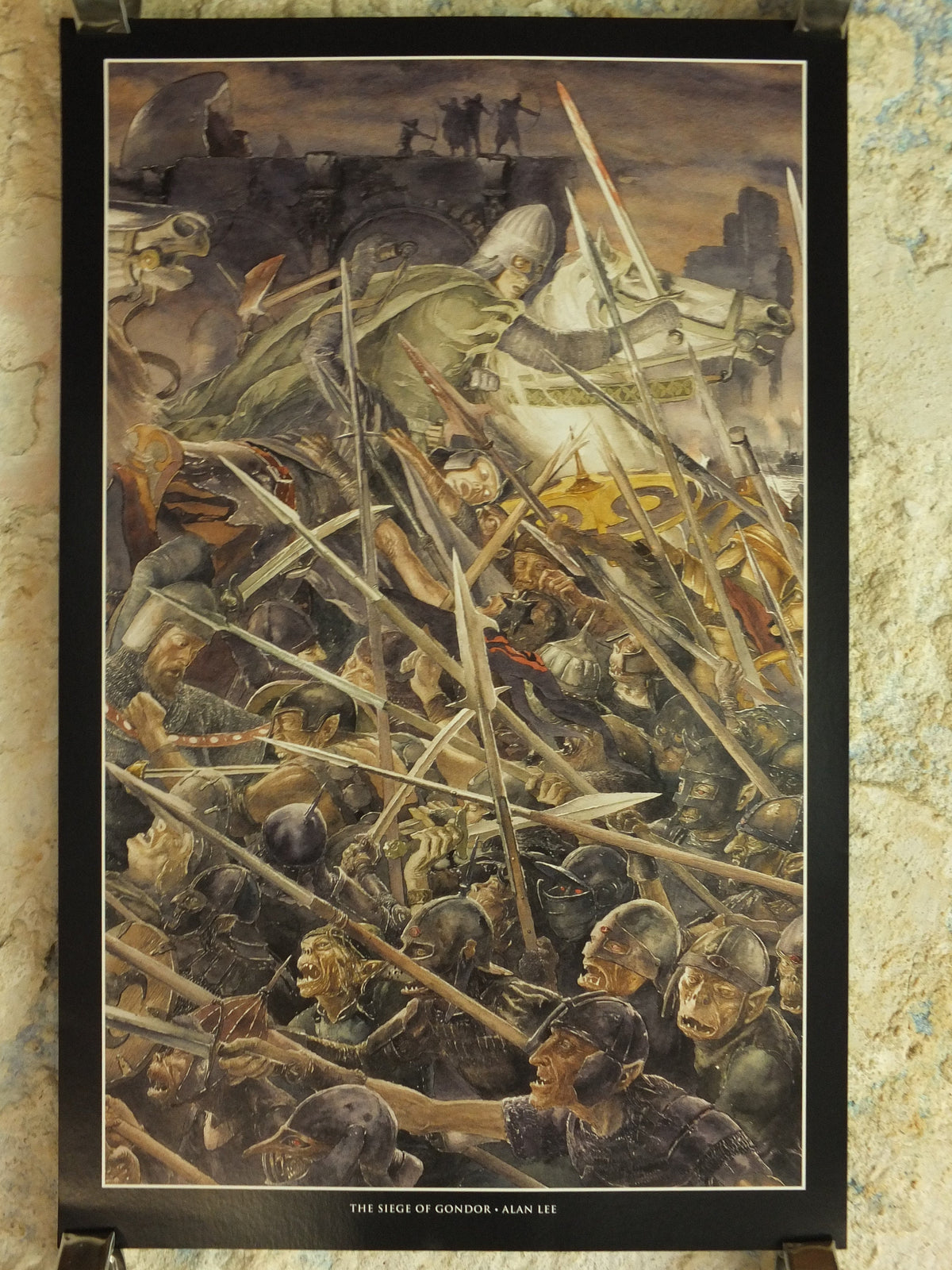 2002 Siege of Gondor Poster, by Alan Lee, Minas Tirith, Vintage Tolkien Lord of the Rings Battle of the Pelennor Fields print wall art decor