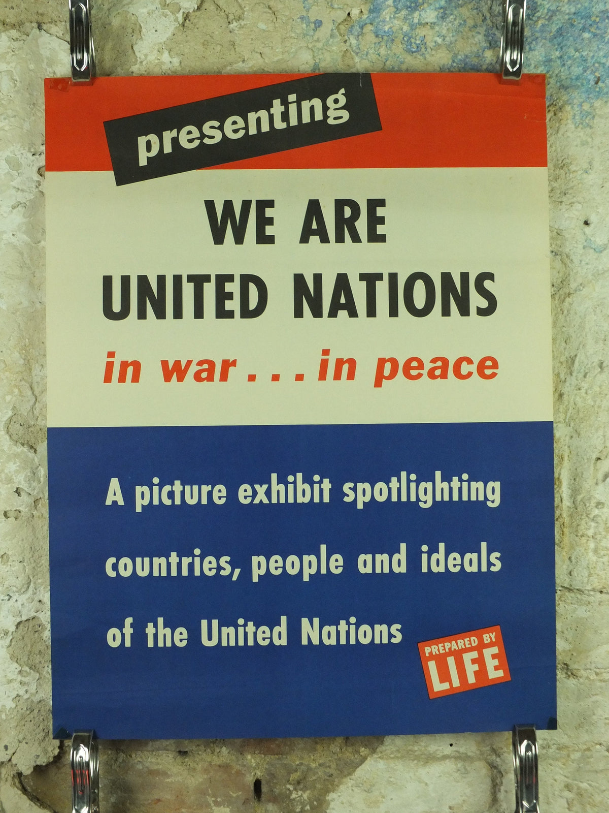 War and Peace Poster, United Nations, World War 2, 1944, We are the United Nations, supported by Life Magazine, wall art