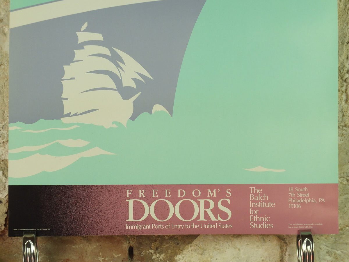 Migrants & Immigration Poster, Freedom's Doors, Immigrant ports of entry to the United States, The Balch Institute wall art 1980s