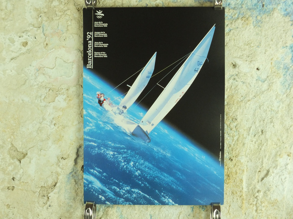 Original Vintage Olympic Spanish Barcelona 1992 Sailing Poster 470 yachting class match fleet race boat Olympiad sport wall art 1990s
