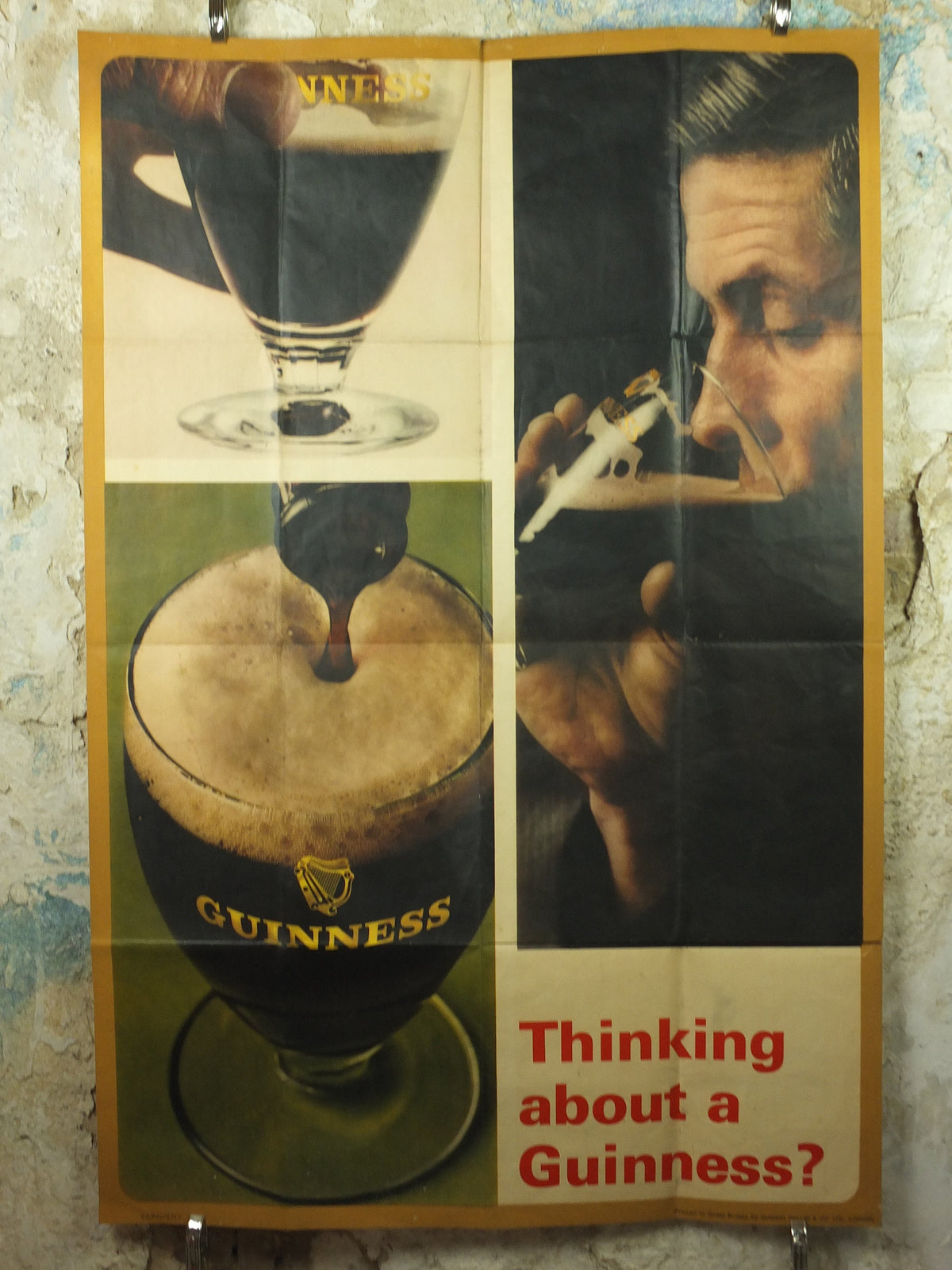 Large Guinness Poster, Thinking about a Guinness?, imposing and unique 1967 advertising, ale Irish stout beer, retro wall art