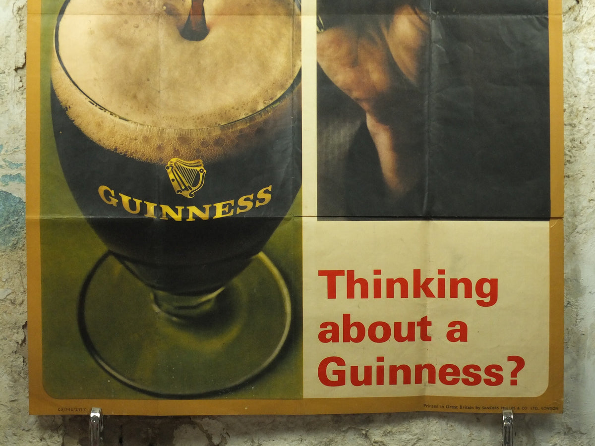 Large Guinness Poster, Thinking about a Guinness?, imposing and unique 1967 advertising, ale Irish stout beer, retro wall art