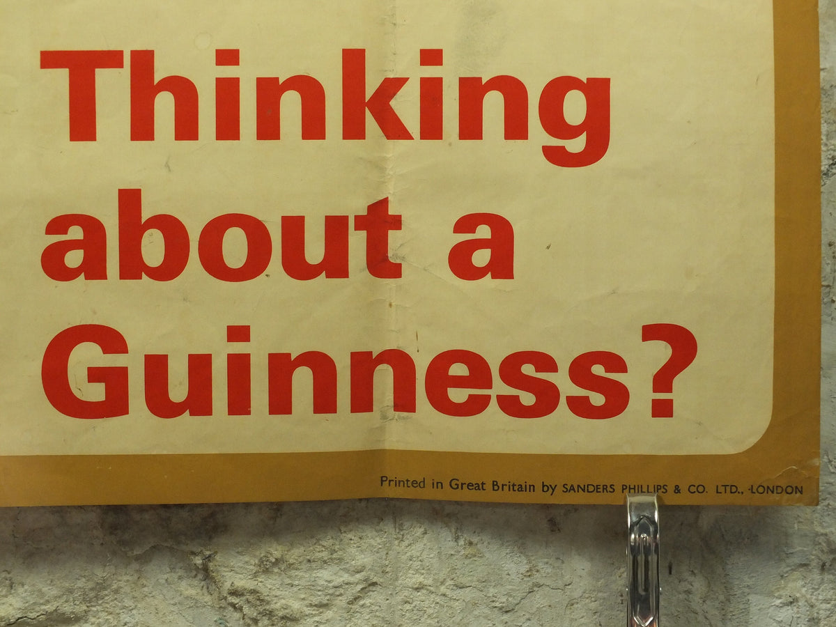 Large Guinness Poster, Thinking about a Guinness?, imposing and unique 1967 advertising, ale Irish stout beer, retro wall art