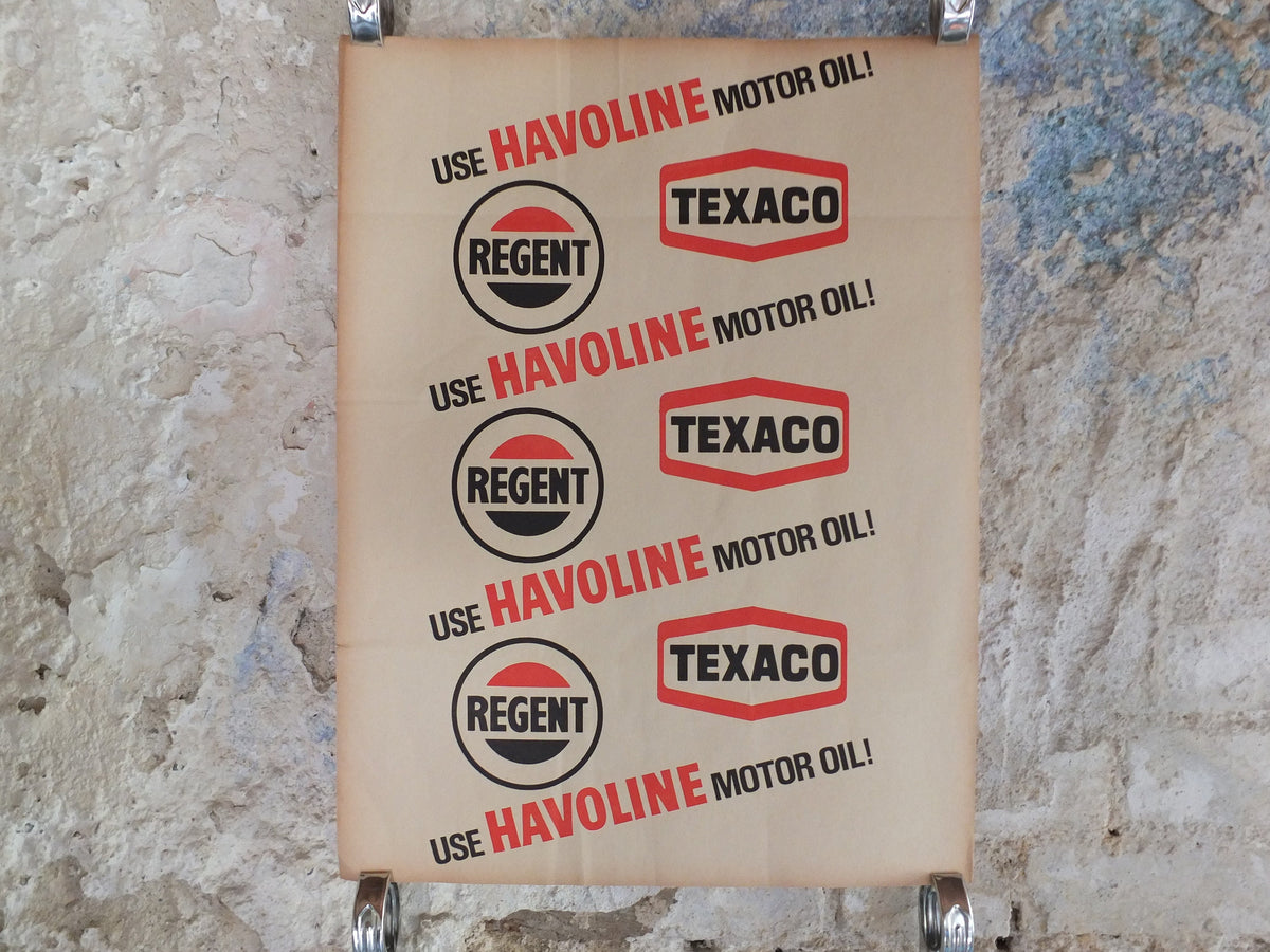 Original Vintage Poster Havoline Motor Oil Texaco Regent advertising motoring cars travel petrol gasoline gas print wall art retro 1950s