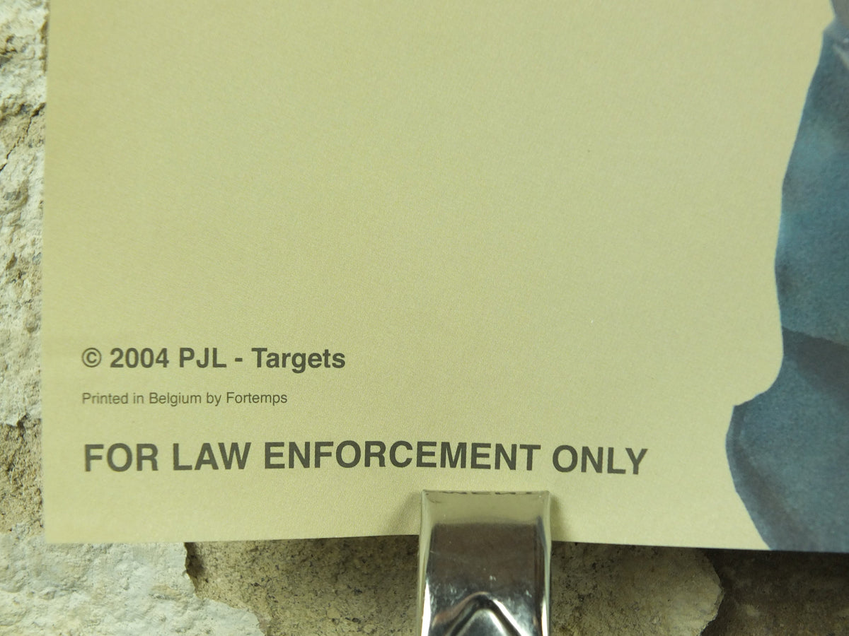 Vintage Belgian Criminal Target Poster, Malik William Tai, Law Enforcement, comic cartoon gun police illustration
