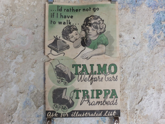 Original Vintage Talmo Baby Pram Poster Sunshine Walker Stroller Carriage Pushchair car buggy deco advertising print wall art retro 1930s
