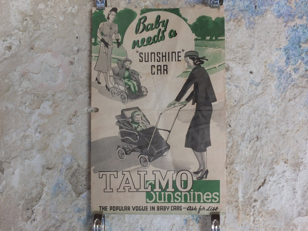 Original Vintage Talmo Baby Pram Poster Sunshine Walker Stroller Carriage Pushchair car buggy deco advertising print wall art retro 1930s