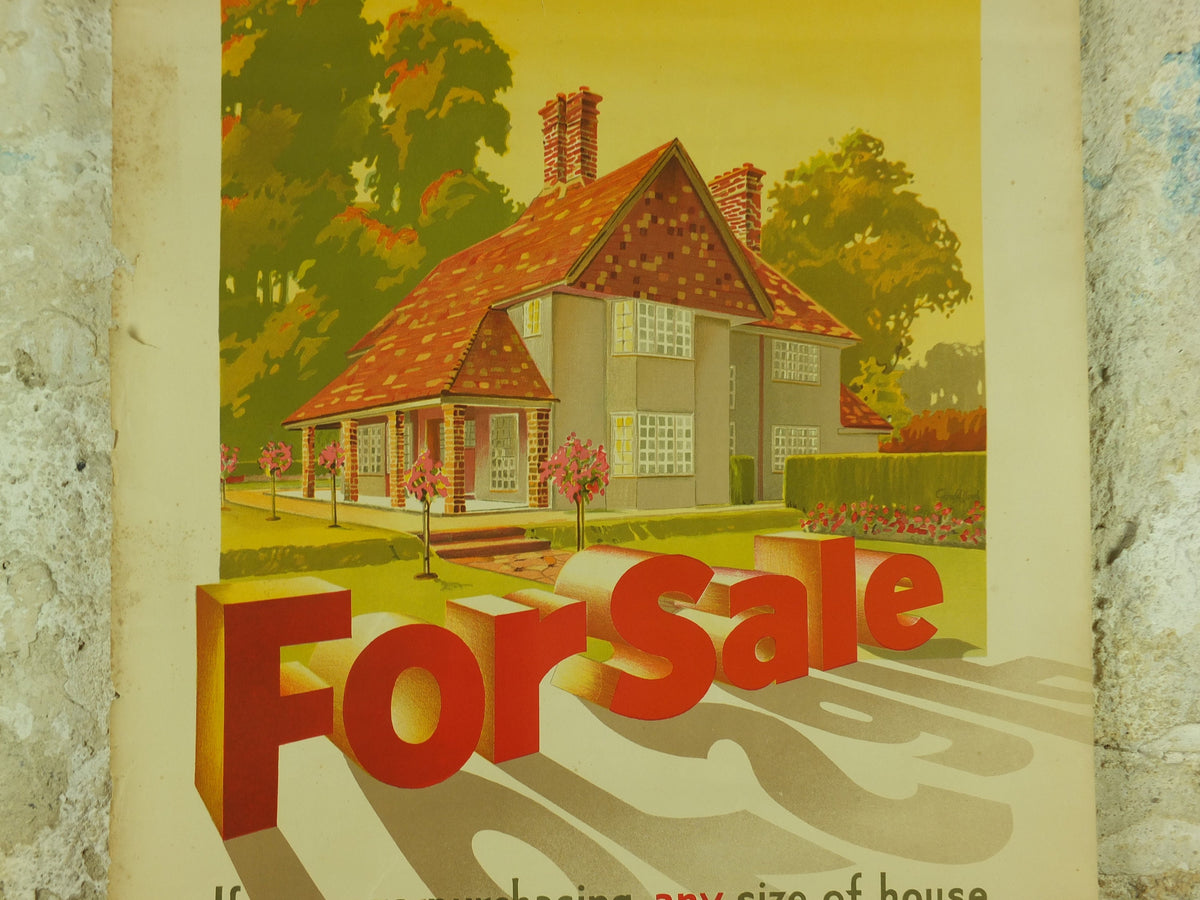 Vintage Leeds Building Society Poster, by Gerald Hood, art deco, For Sale, house and home, art nouveau Advertising wall art 1930s
