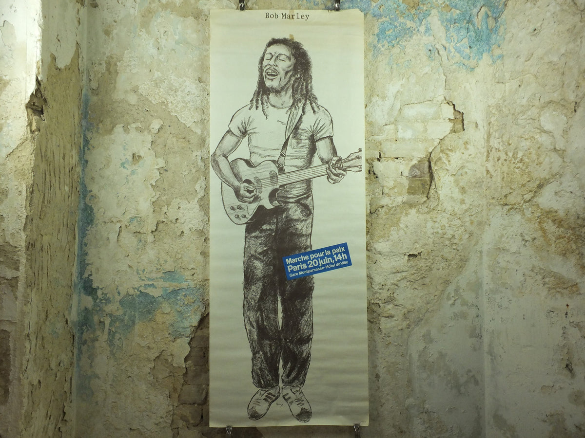 Bob Marley Poster, 1982 March for Peace in Paris, by Birga, Marche pour la Paix, Peace and Love, musical wall art