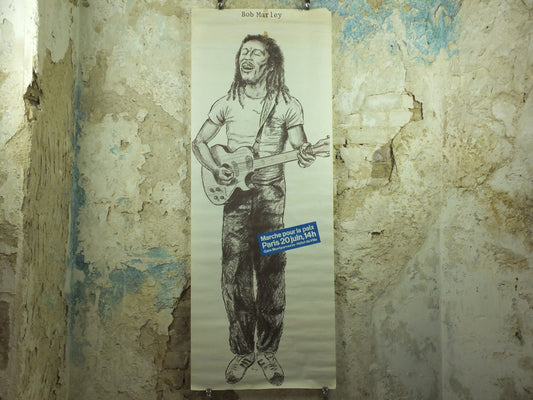 Bob Marley Poster, 1982 March for Peace in Paris, by Birga, Marche pour la Paix, Peace and Love, musical wall art