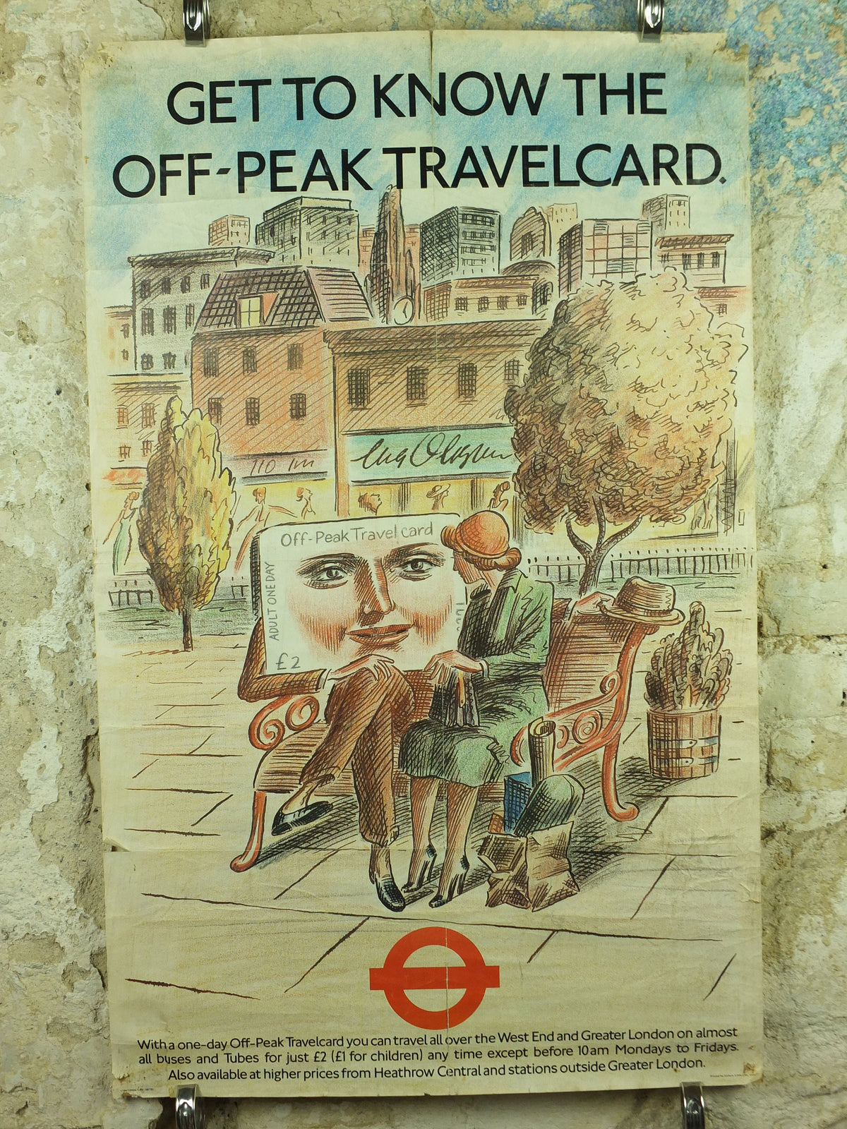 Vintage Tube London Underground Poster, 1980s Travelcard, authentic London history, travel and tourism tourist wall art